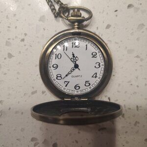 Working Roman Pocket Watch Necklace in Antique Bronze